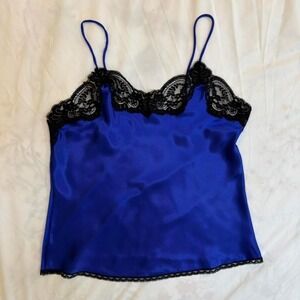 Black and Blue Satin Lace Cami Top Y2K Size Small Going Out Party Top